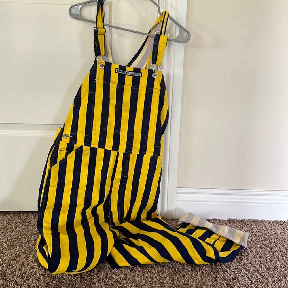 Blue and Yellow Game Bib pinstripe overalls size M but runs big